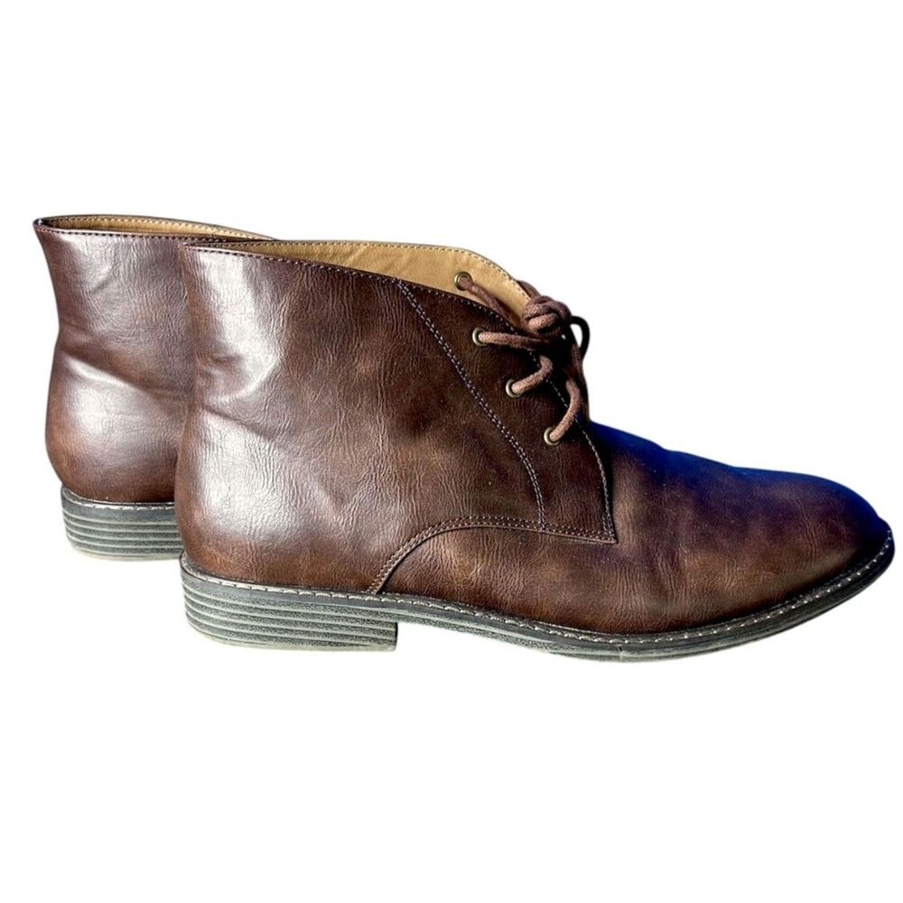 Old Navy Mens Chukka Brown Boots Sz 12 Faux Leather‎ Classic Ankle Lace Up Shoes